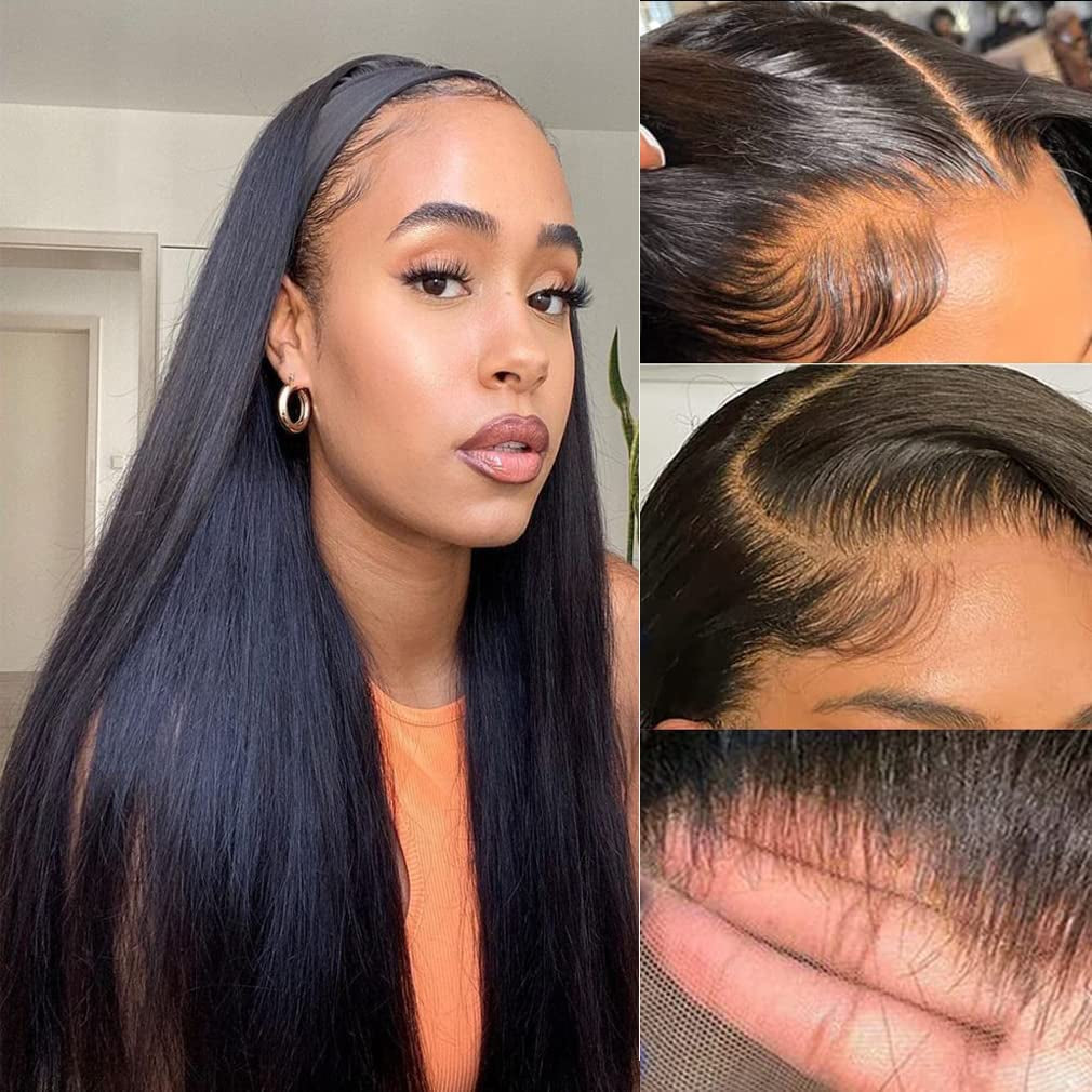 13X6 Lace Front Wigs Human Hair Straight Lace Front Wigs Human Hair 150% Density Glueless Wigs Human Hair Pre Plucked with Baby Hair Natural Hairline (22 Inch, Natural Color)