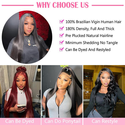 Straight Lace Front Wigs Human Hair 13X4 Hd Lace Front Wigs Human Hair Pre Plucked 180 Density Glueless Wigs Human Hair 28 Inch Lace Frontal Wigs Human Hair for Black Women with Baby Hair