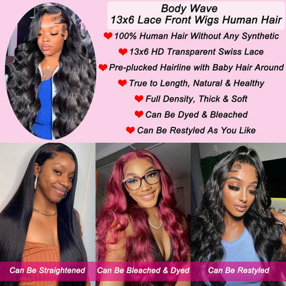 28 Inch 13X6 Lace Front Wigs Human Hair Body Wave Wig HD Lace Front Wigs Human Hair Glueless Wigs Human Hair Pre Plucked HD Transparent Lace Wigs for Black Women Frontal Wigs Human Hair