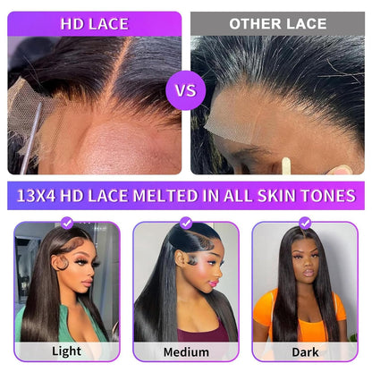 28 Inch 13X4 Lace Front Wigs Human Hair Straight HD Transparent Human Hair Wigs for Women 180 Density Straight Lace Frontal Human Hair Wigs Pre Plcked Wigs with Baby Hair Natural Black