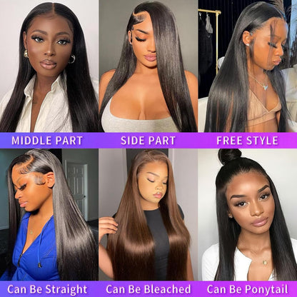 28 Inch 13X4 Lace Front Wigs Human Hair Straight HD Transparent Human Hair Wigs for Women 180 Density Straight Lace Frontal Human Hair Wigs Pre Plcked Wigs with Baby Hair Natural Black