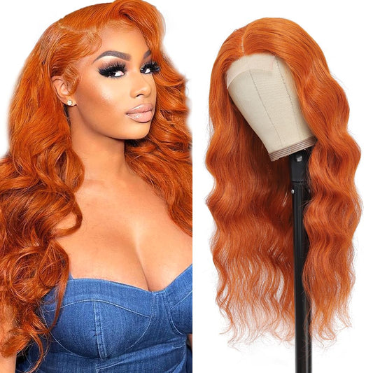 22 Inch Orange Lace Front Wigs Human Hair Body Wave 4X4 Hd Transparent Lace Closure Wig Brazilian Human Hair Pre Plucked with Baby Hair Glueless Wig Human Hair #350 Ginger Colored