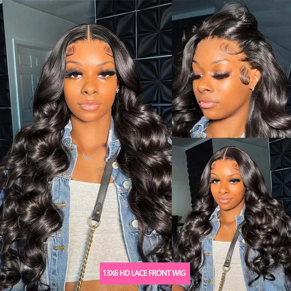 30 Inch 13X6 Body Wave Lace Front Wigs Human Hair Pre Plucked Glueless Wigs Human Hair 180% Density Brazilian Virgin Body Wave Lace Front Wig 13X6 HD Frontal Human Hair Lace Front Wigs for Women