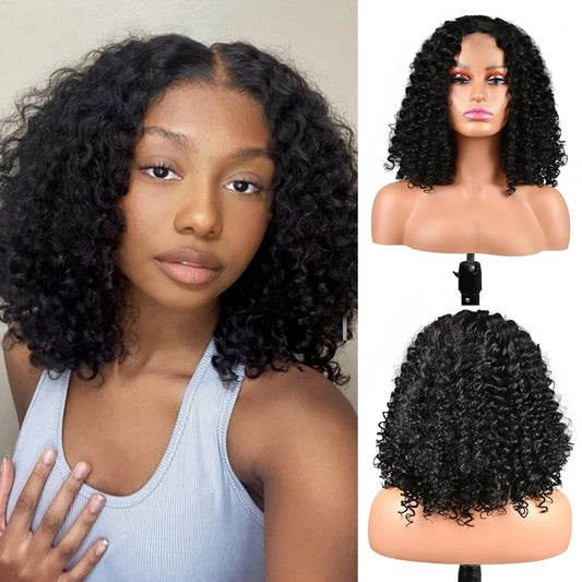 14” Glueless Wigs 150 Density Heat Friendly Synthetic Lace Front Wigs Deep Wave Bob Wig Short Curly Wigs for Black Women