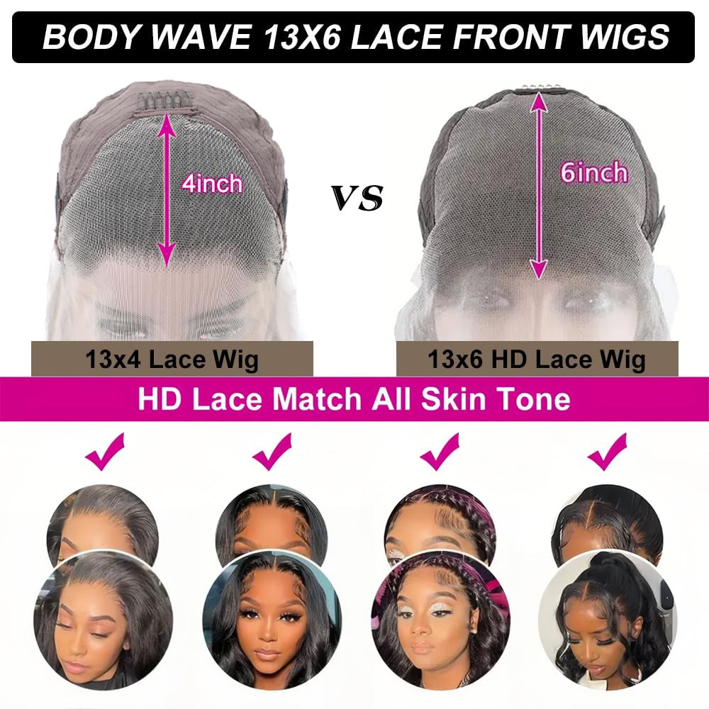 28 Inch 13X6 Lace Front Wigs Human Hair Body Wave Wig HD Lace Front Wigs Human Hair Glueless Wigs Human Hair Pre Plucked HD Transparent Lace Wigs for Black Women Frontal Wigs Human Hair