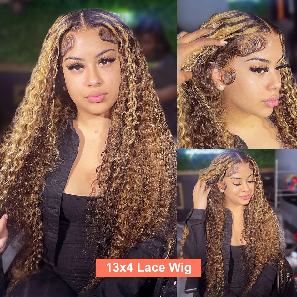 Highlight Blonde Lace Front Wig Human Hair 13X4 13X6 Hd Lace Frontal Wig Ombre Deep Wave Curly Lace Front Human Hair Wig