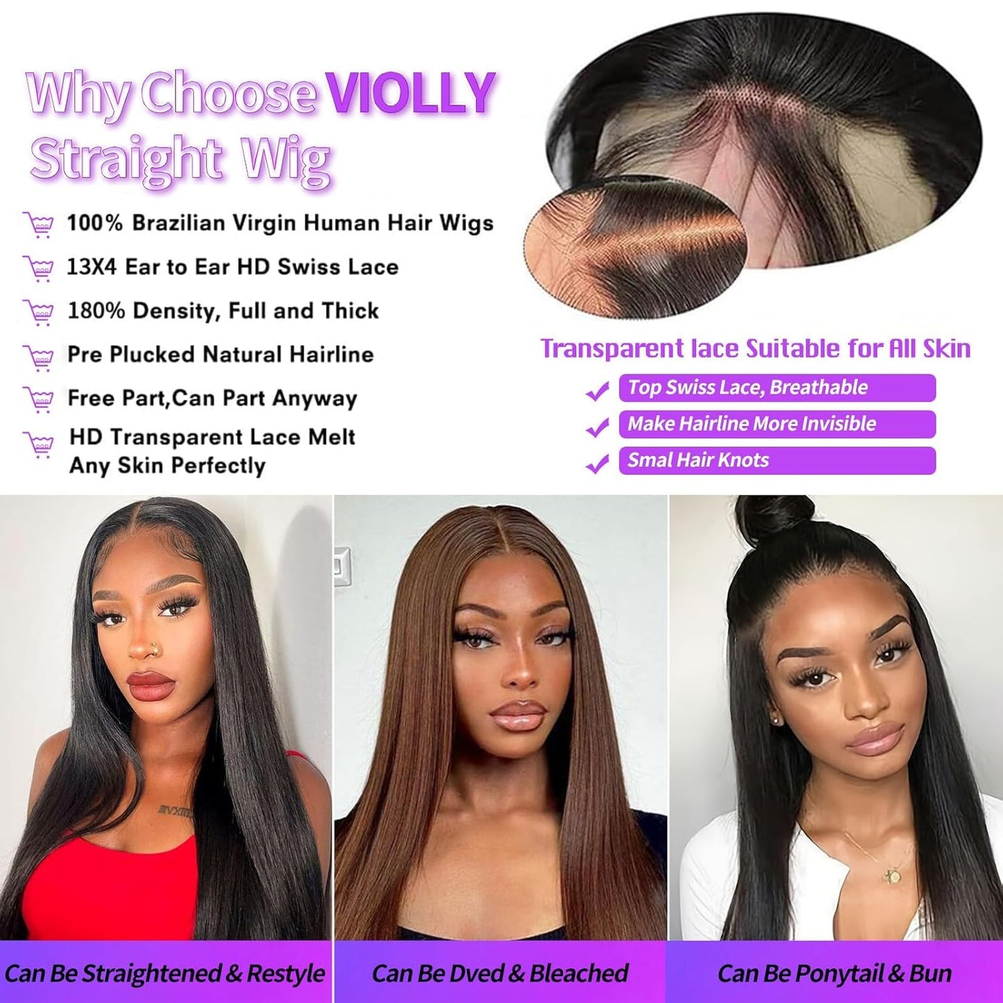 28 Inch 13X4 Lace Front Wigs Human Hair Straight HD Transparent Human Hair Wigs for Women 180 Density Straight Lace Frontal Human Hair Wigs Pre Plcked Wigs with Baby Hair Natural Black