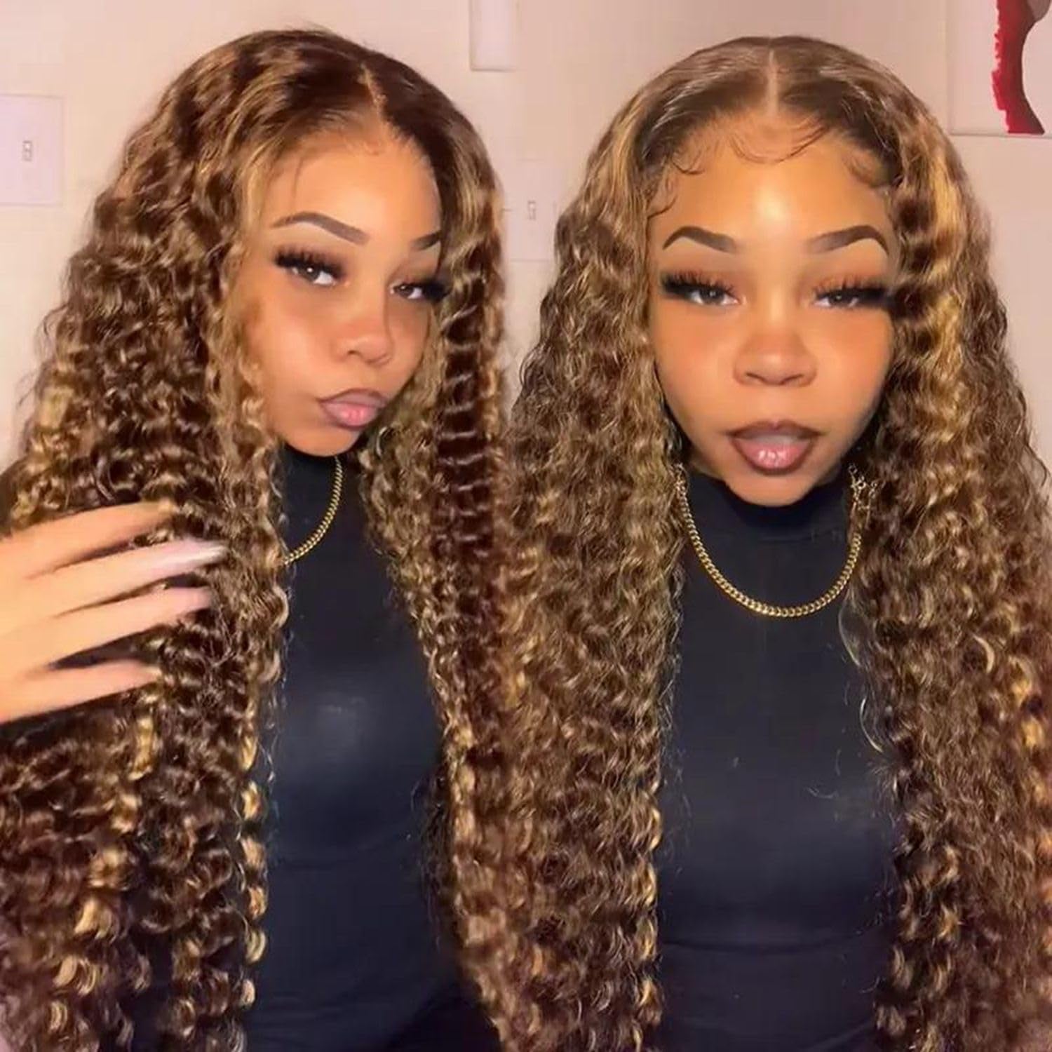 26 Inch 13X6 Highlight Ombre Deep Wave Lace Front Wigs Human Hair Pre Plucked #4/27 Colored Glueless Wigs Water Wave Honey Blonde Curly Lace Frontal Wigs Human Hair for Women with Baby Hair