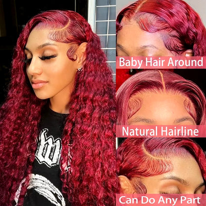 Red Wig 99J Burgundy Lace Front Wig 13X4 Curly Human Hair Wigs Hd Lace Wig 13X6 Human Hair Colored Deep Wave Frontal Wig