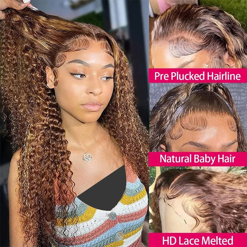 13X6 Highlight Curly Lace Front Human Hair Wig 13X4 Loose Deep Wave Frontal Wig Ombre Colored 30 Inch Hd Lace Wigs