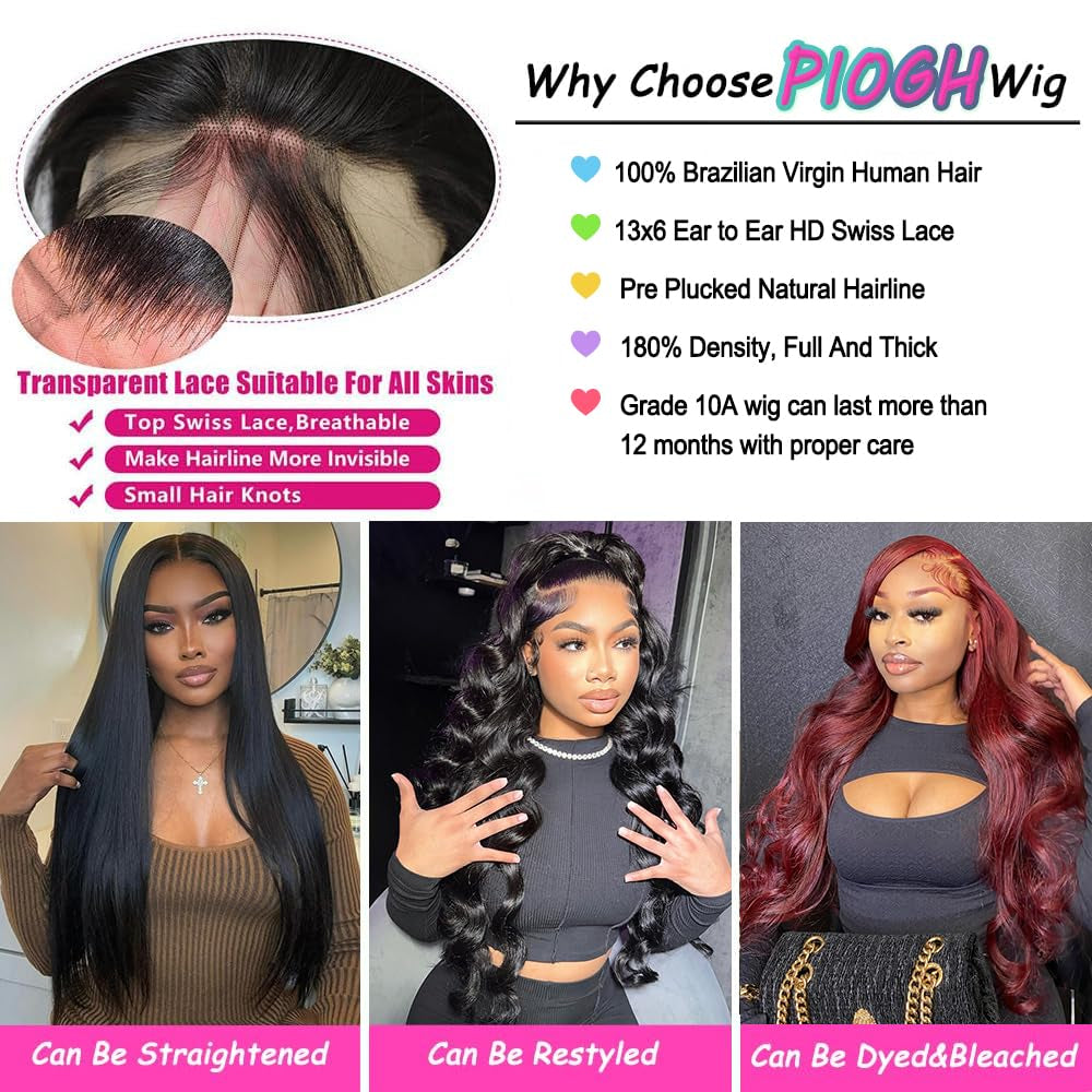 30 Inch 13X6 Body Wave Lace Front Wigs Human Hair Pre Plucked Glueless Wigs Human Hair 180% Density Brazilian Virgin Body Wave Lace Front Wig 13X6 HD Frontal Human Hair Lace Front Wigs for Women