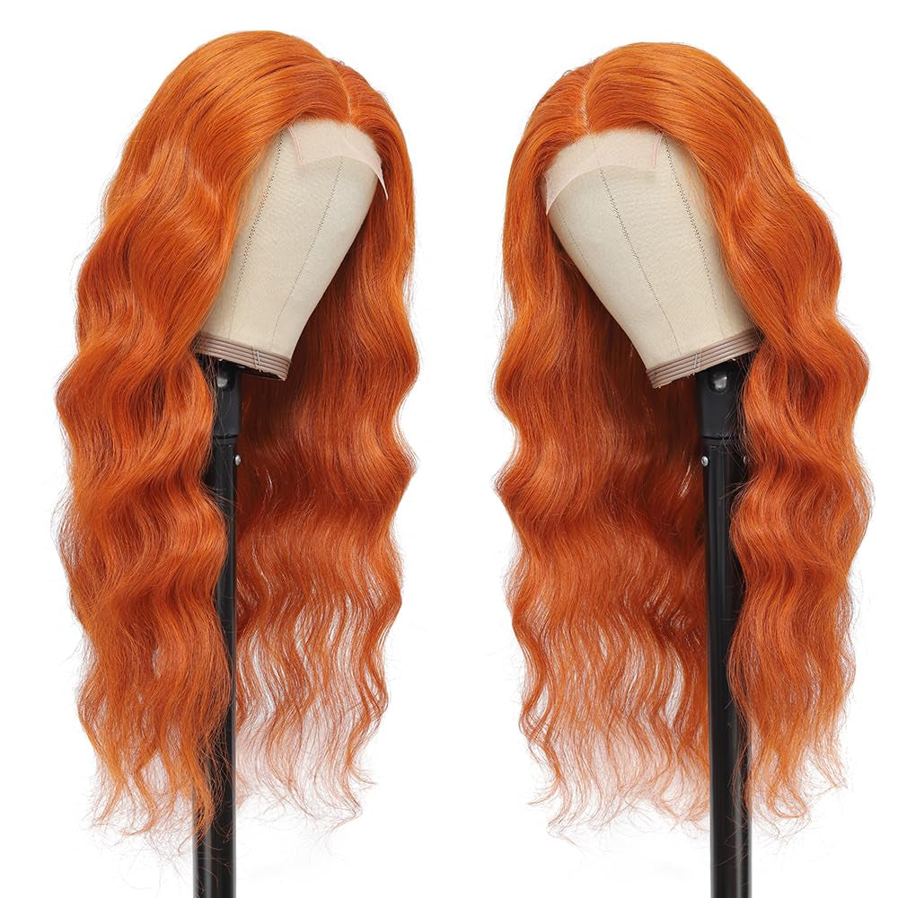 22 Inch Orange Lace Front Wigs Human Hair Body Wave 4X4 Hd Transparent Lace Closure Wig Brazilian Human Hair Pre Plucked with Baby Hair Glueless Wig Human Hair #350 Ginger Colored