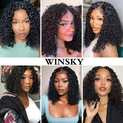 14” Glueless Wigs 150 Density Heat Friendly Synthetic Lace Front Wigs Deep Wave Bob Wig Short Curly Wigs for Black Women