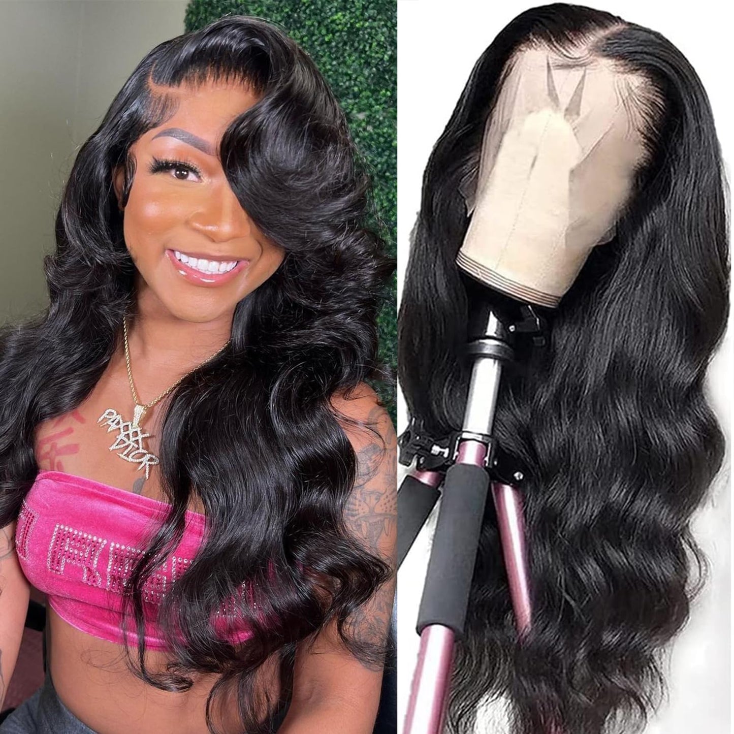 Body Wave Lace Front Wigs Human Hair 180% Density 13X4 HD Lace Frontal Wigs for Black Women Glueless Wigs Human Hair Pre Plucked Natural Hairline Lace Front Wigs 20Inch Black