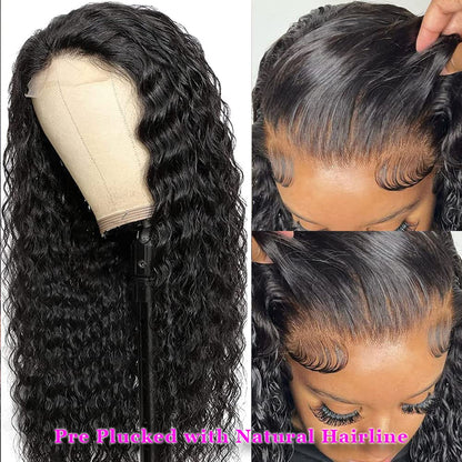 Water Wave Lace Front Human Hair Wigs HD Curly Lace Closure Wig Wet and Wavy Lace Frontal Wigs Human Hair Brazilian 4X4 Water Wave Wigs for Black Women with Natural Baby Hair 180% Density 18 Inch