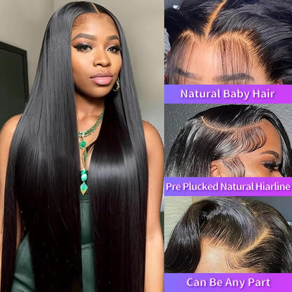 28 Inch 13X4 Lace Front Wigs Human Hair Straight HD Transparent Human Hair Wigs for Women 180 Density Straight Lace Frontal Human Hair Wigs Pre Plcked Wigs with Baby Hair Natural Black