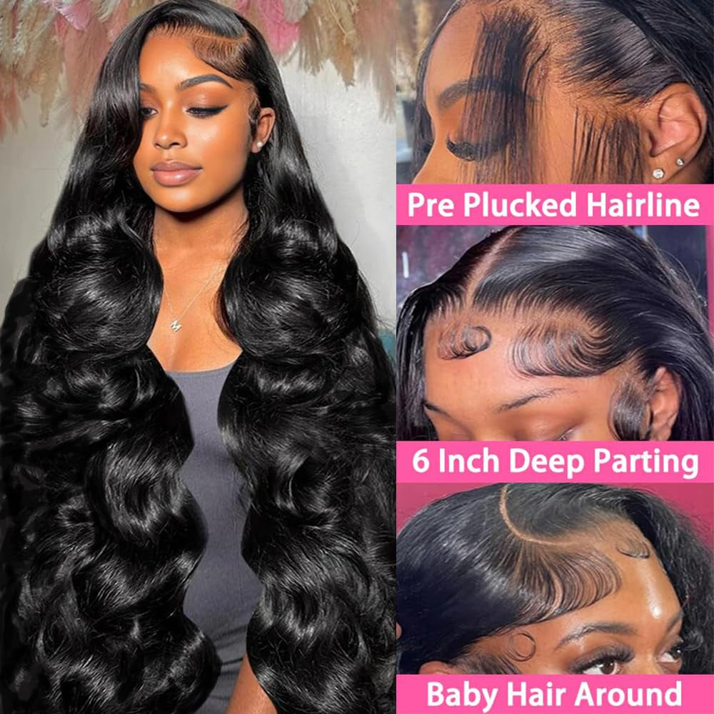 30 Inch 13X6 Body Wave Lace Front Wigs Human Hair Pre Plucked Glueless Wigs Human Hair 180% Density Brazilian Virgin Body Wave Lace Front Wig 13X6 HD Frontal Human Hair Lace Front Wigs for Women