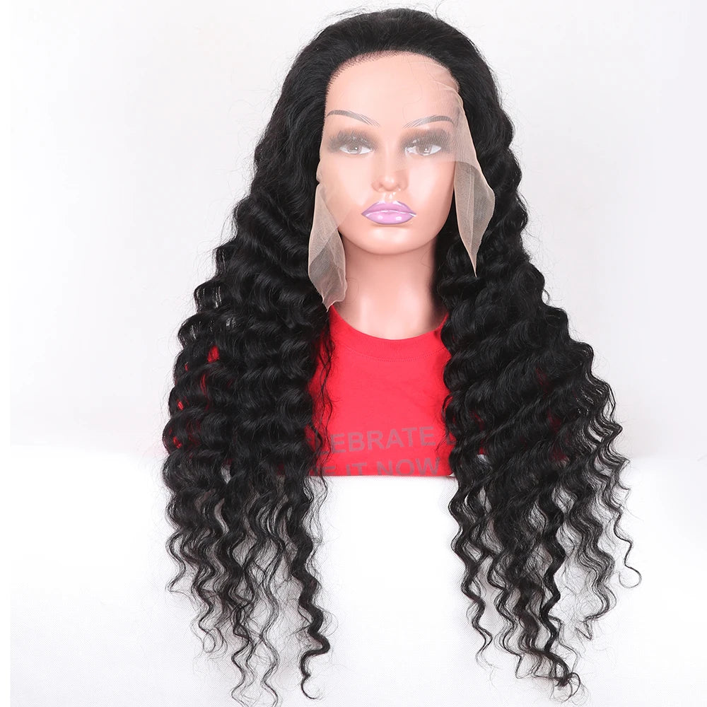 200 Density HD 13X6 Transparent Deep Water Wave Curly Human Hair Lace Frontal Wig 30 34 Inch 13X4 Lace Front Human Hair Wigs