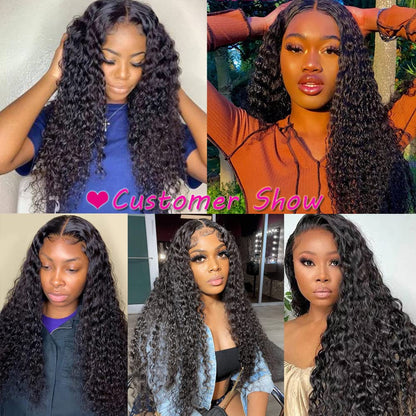 Water Wave Lace Front Human Hair Wigs HD Curly Lace Closure Wig Wet and Wavy Lace Frontal Wigs Human Hair Brazilian 4X4 Water Wave Wigs for Black Women with Natural Baby Hair 180% Density 18 Inch