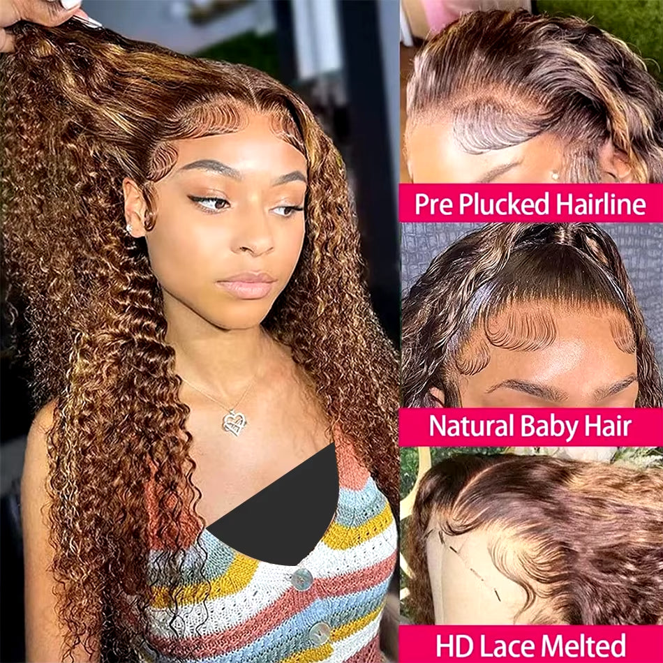 Highlight Blonde Lace Front Wig Human Hair 13X4 13X6 Hd Lace Frontal Wig Ombre Deep Wave Curly Lace Front Human Hair Wig